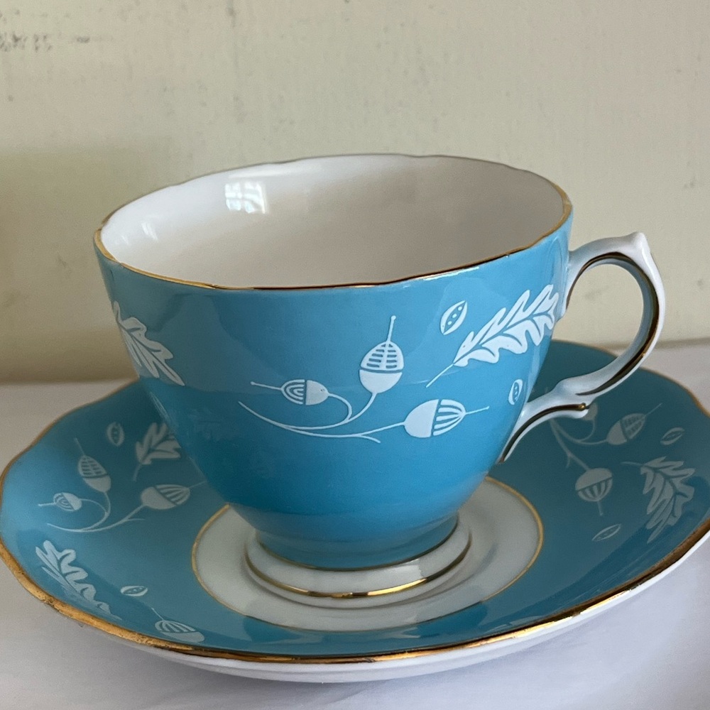 Vintage Colclough Blue Acorn Teacup and Saucer